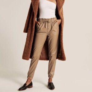 Abercrombie & Fitch Faux Leather Joggers in Taupe Brown